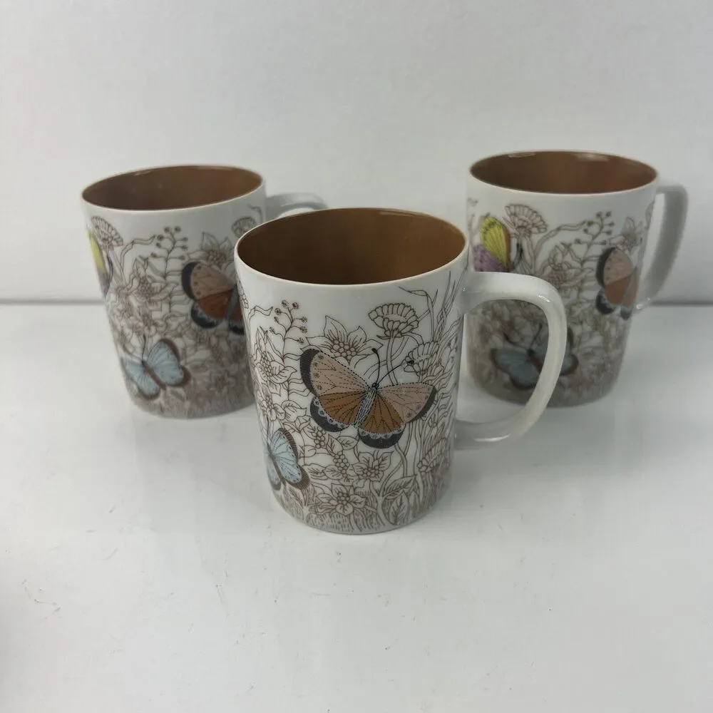 Variations By Fitz And Floyd Butterfly Coffee Cups Set Of 3